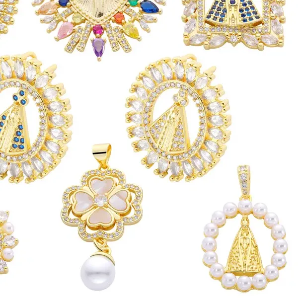 Authentic JUYA Pearl Mary Amulet Charms With Crystal 18K Gold Plated Pendant For DIY Jewelry Making Women Luxury Necklaces Accessories