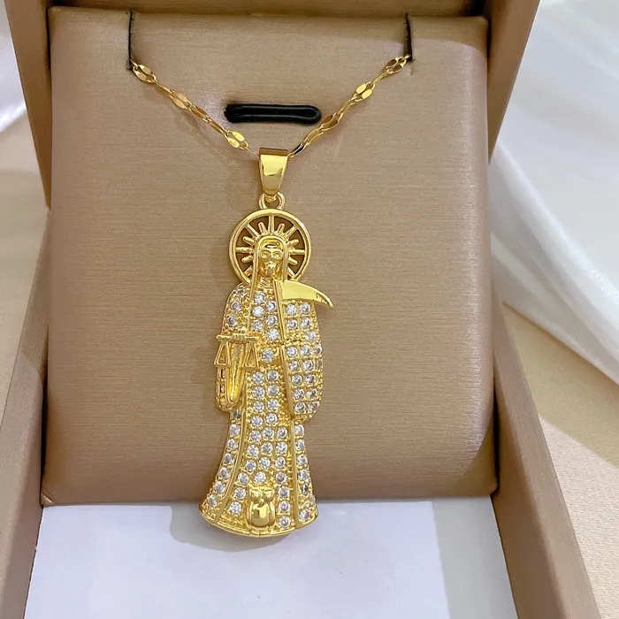 Authentic Stainless Steel Holy Death Necklace for Women Charming Trendy Christian Saints Jewelry Gold-plated Lucky Amulet Pendent Gifts