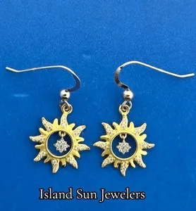 Authentic Sun Dangle Earrings, Sterling Silver & Gold Plated