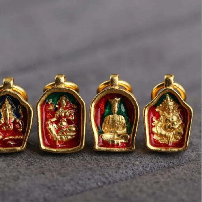 Authentic 100% 925 Silver Gold Plated Tibetan Jambhala Mahavairocana Buddha Amulet Green Tara Ganesh Ksitigarbha Buddha Charmsa