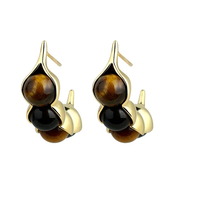 Authentic Solar Radiance Tiger Eye Guardian Earrings - 18K Golden Aegis