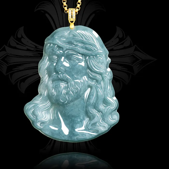 Authentic Myanmar Jadeite Jesus Pendant Necklace Real Jade Vintage Amulet 18K Gold Plated Charm Accessories Gemstone Gifts for Women