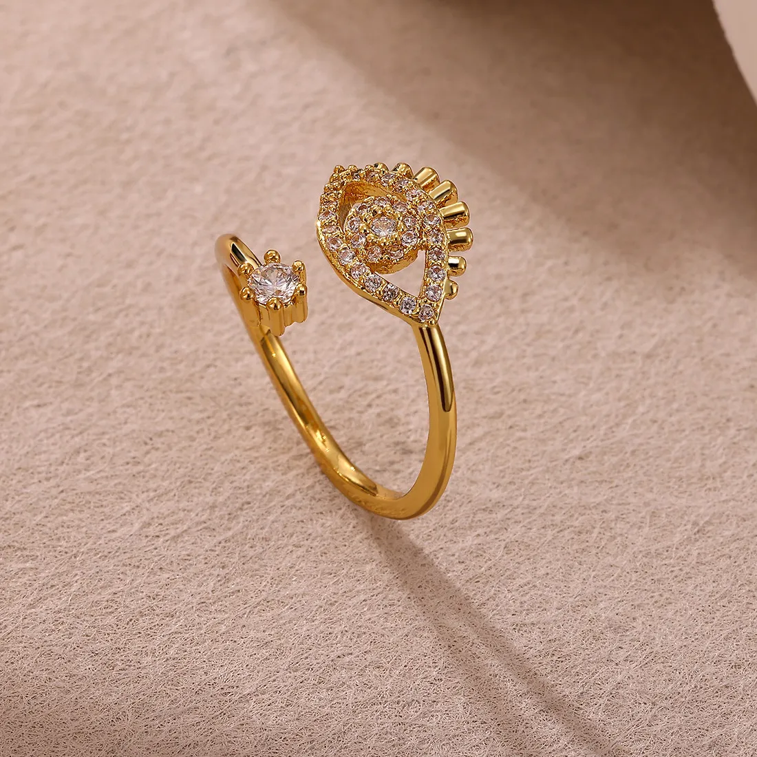 Authentic Turkish Zircon Evil Eye Rings For Women Open Adjustbale Gold Plated Couple Rings Wedding Valentine's Day Jewelry Bague