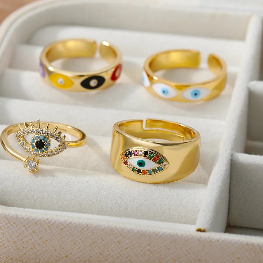 Authentic The Gaze of Solace: Gold-Plated Evil Eye Open Talisman Ring
