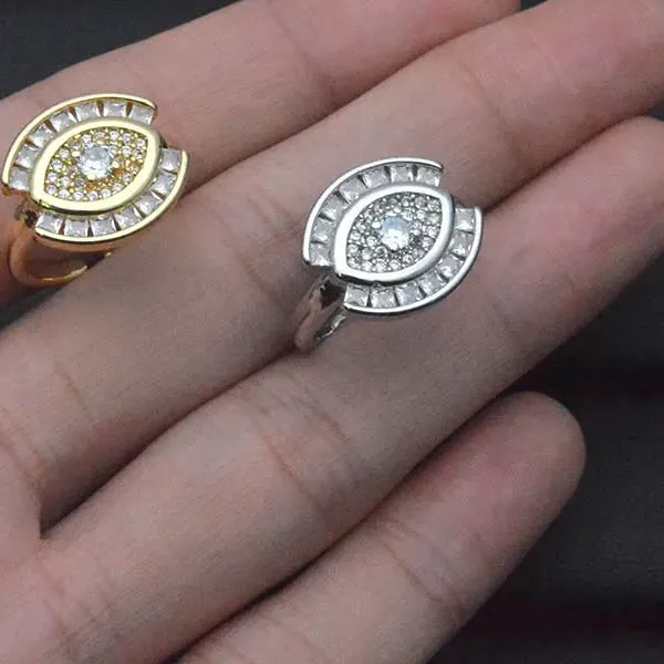 Authentic Turkish Zircon Evil Eye Rings for Women 18K Gold Plated Open Adjustbale Couple Rings Wedding Jewelry Bague