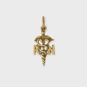 Authentic Registered Nurse Caduceus Charm Gold Plated Sterling Silver Pendant