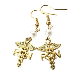 Authentic Celestial Caduceus Golden Healer Earrings Of The Devoted Nurse