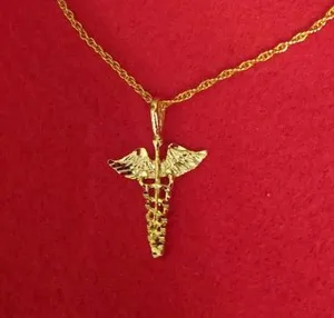 Authentic Sacred Balance: 14KT Gold Plated Caduceus Charm Pendant