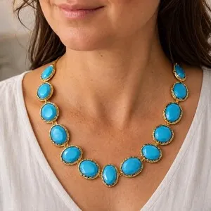 Authentic Celestial Azure: The Sacred Oval Turquoise Gold-Plated Talisman