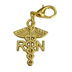 Authentic RN Nursing Caduceus Clip On Charm Registered Nurse Gold Plated Graduation
