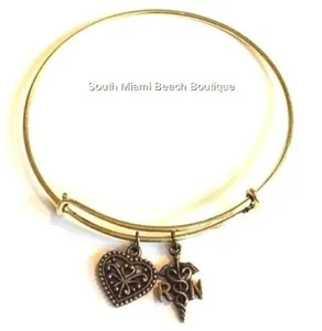 Authentic RN Nursing Charm Bracelet Caduceus Nurse Graduation Gold Plated USA Seller