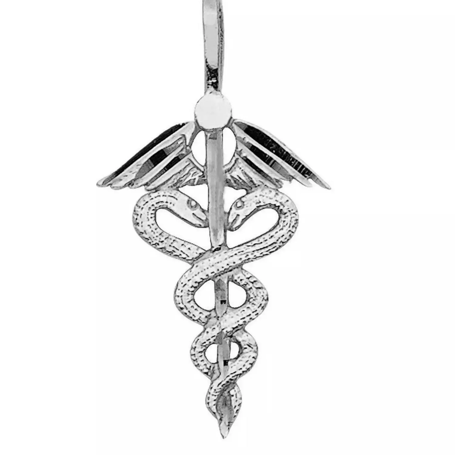 Authentic Spring 14k White Gold Plated Medical Caduceus Charm Pendant