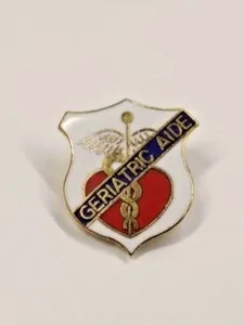 Authentic Geriatric Aide Heart Gold Plated Insignia Medical Emblem Pin 982 Caduceus