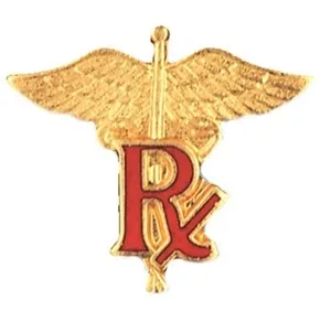 Authentic Pharmacist Pharmacy Tech Pin R/X Caduceus Gold Plated Medical Insignia Emblem