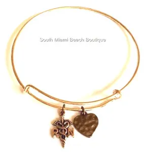 Authentic Nursing RN Caduceus Heart Charm Bracelet Nurse Graduation Rose Gold Plated