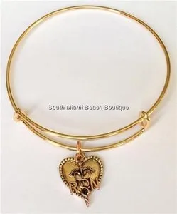 Authentic Nursing Caduceus RN Heart Charm Bracelet Nurse Rose Gold Plated Graduation