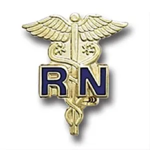 Authentic Blue RN Emblem Pin Registered Nurse Gold Plated Medical Collar Caduceus 801C