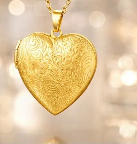 Authentic Womens Locket Necklaces Heart Pendant 18K Gold Plated Chain
