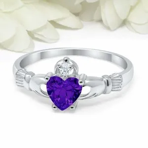 Authentic Sacred Irish Soulbond: 1.1ct Heart Amethyst Claddagh Ring in Luminous White Gold
