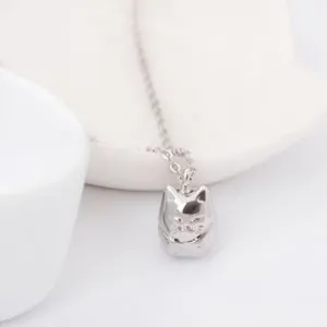Authentic Japanese Lucky Cat Maneki Neko 18K White/Rose Gold Plated Solid Pendant Necklace