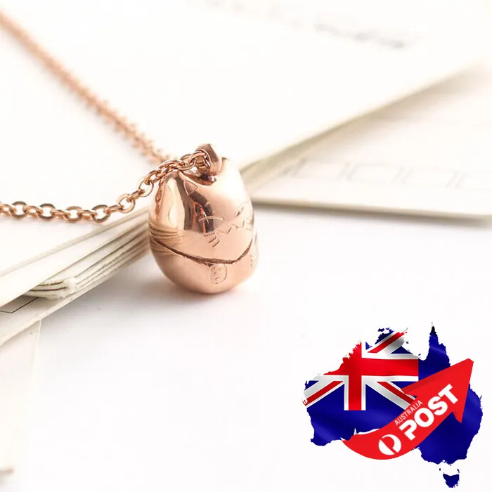 Authentic The Maneki Neko's Grace: 18K Rose Gold Plated Lucky Cat Pendant