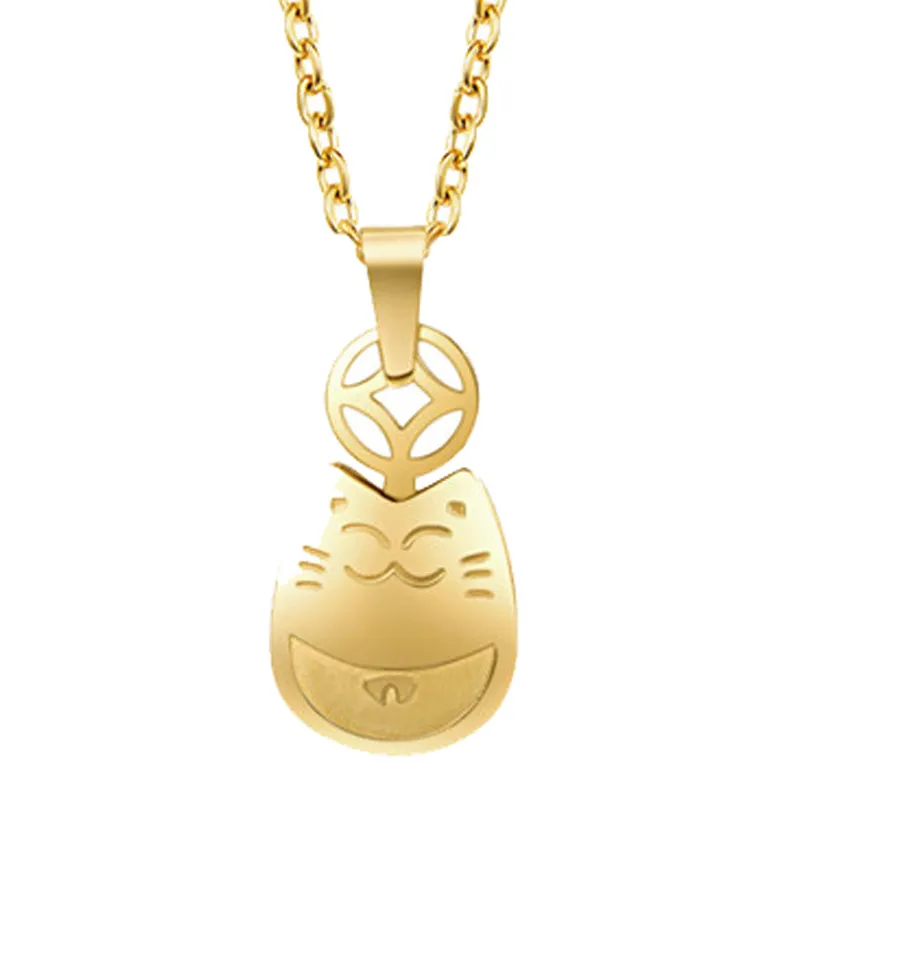 Authentic Lucky Cat Maneki Neko Platinum, Gold, Rose Gold Plated Pendant Necklace