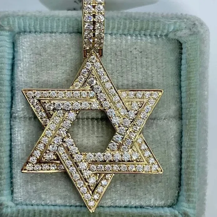 Authentic 2.40Ct Round Cut Real Moissanite Star Of David Pendant 14K Yellow Gold Plated