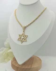 Authentic 14K Gold Plated Star of David Necklace 4mm Rope Chain Men's/Women's