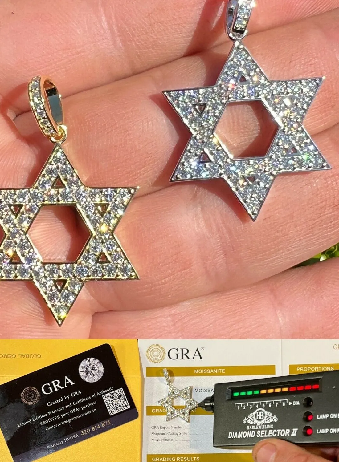 Authentic Real Iced Moissanite Star Of David Pendant Iced Necklace Silver 14k Gold Plated