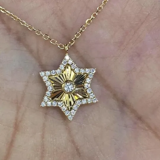 Authentic 1Ct Round Lab-Created Diamond Star Of David Pendant 14K Yellow Gold Plated