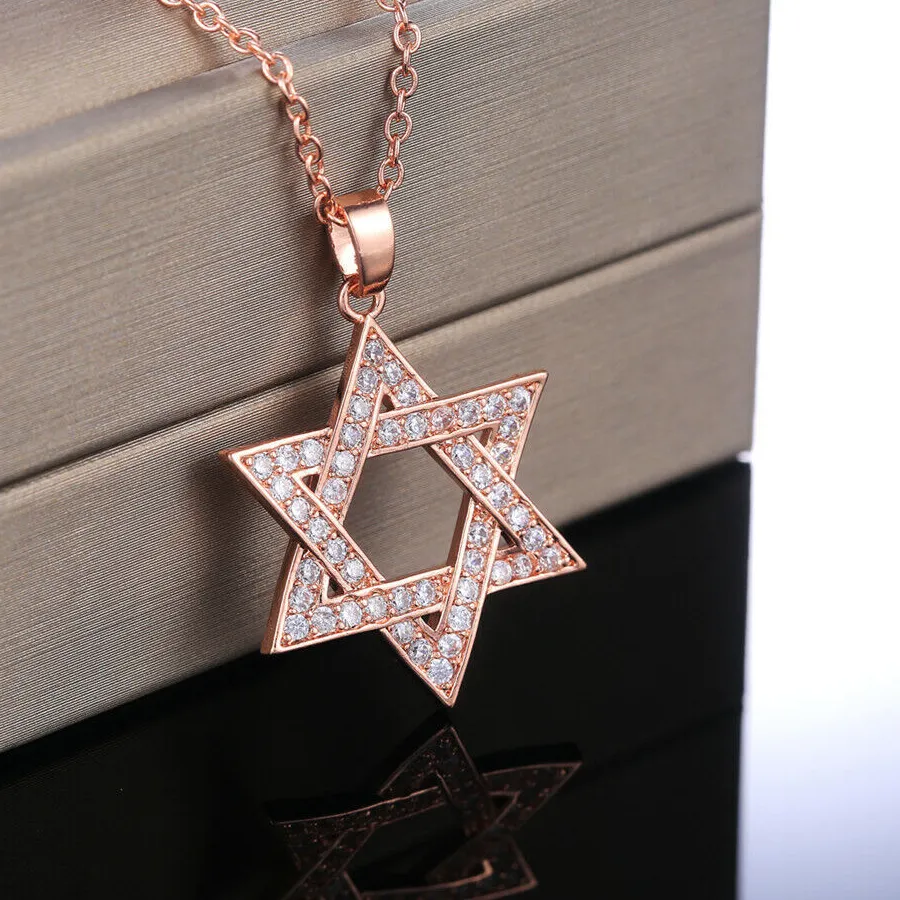 Authentic Star of David Necklace - CZ Star Necklace Rose Gold Plated Pendant Necklace
