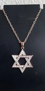 Authentic Jewish Star of David Rose Gold Plated Cubic Zirconia Pendant Necklace