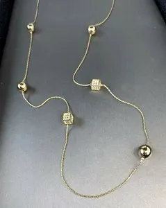 Authentic Roman Signed 1970s Crystal Dice and Gold Plated Spere Station Necklace 32" Long