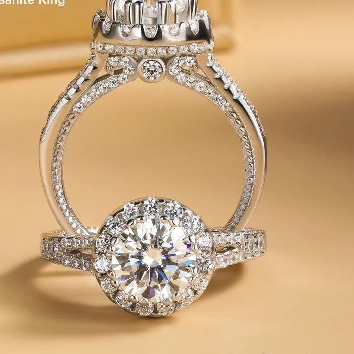Authentic Real 2ct Moissanite Rings 925 Sterling Silver Excellent Round Cut Pass Test Diamond Band Wedding Anniversary Ring Jewelry