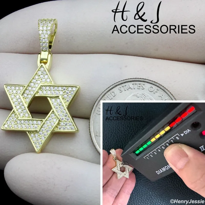 Authentic Celestial Shield Star of David - Radiant Moissanite and Gold Plated Talisman