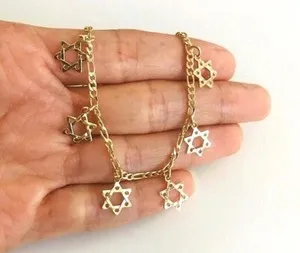 Authentic 18k gold Plated Star of David anklet 9.5” long / Tobillera Estrella David - A27