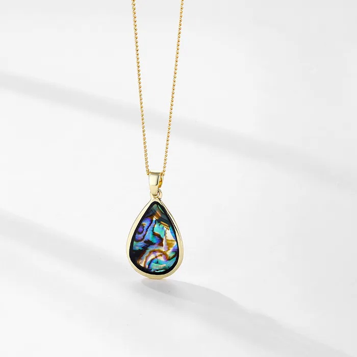 Authentic HUAMI Natural Color Abalone Shell Drop Shaped Necklace Ginkgo Leaf Trapezoid Color Necklace Ladies Jewelry Personalized