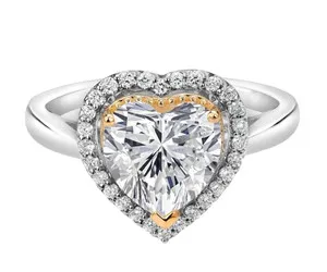 Authentic 925 Silver Two Tone Gold Plated 2.00 Ct Heart Lab Grown Diamond Engagement Ring