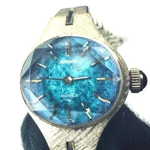 Authentic Seiko 17-7240 Womens Hand Wind Watch Morpho Butterfly Dial Gold Plated 20 Jewels