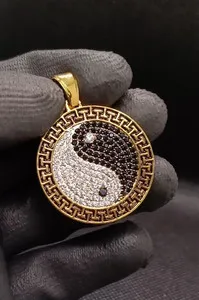 Authentic Harmony of Duality: Black & White Lab-Created Diamond Yin Yang Charm