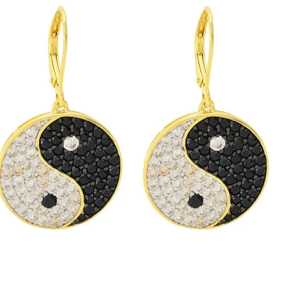 Authentic Celestial Equilibrium: 18K Gold Plated Zircon and Spinel Yin Yang Drop Earrings
