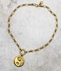 Authentic B&E Brinker & Eliza 22KT GOLD PLATED Yin Yang Pendant Necklace