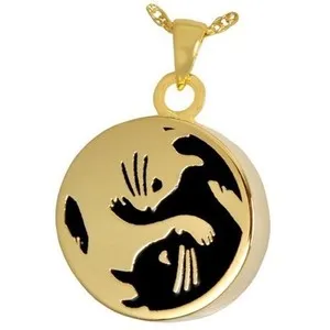 Authentic Cat Yin Yang Ash Holder Cremation Urn Pendant Necklace 18k Gold Plated Silver