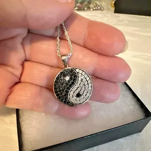 Authentic The Eternal Equilibrium Lab-Created Diamond Yin Yang Pendant in 14K White Gold Finish