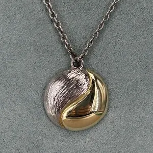 Authentic Gemporia 925 sterling silver necklace yin yang gold plated round pendant 18''