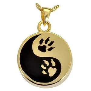 Authentic Paw Print Yin Yang Dog Ash Holder Cremation Urn Pendant Necklace 18k Gold Plated