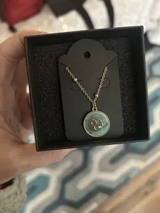Authentic Gold Plated Cable Chain Necklace Round Blue Enamel Charm Pendant Yin Yang / Love