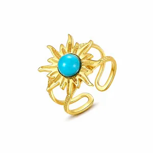 Authentic Gold Plated Sunflower Ring Turquoise Adjustable Band Sun