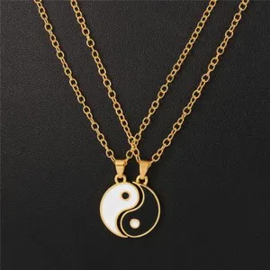 Authentic 1 PAIR YIN YANG BEST FRIENDS BFF BF GF GOLD PLATED NECKLACE PENDANT CHAIN