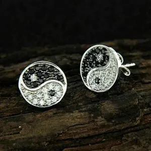 Authentic Celestial Equilibrium Yin Yang Diamond Earrings in Radiant White Gold